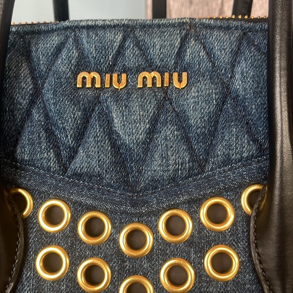 Miu Miu R1032v Denim biker bag. - Picture 3 of 9